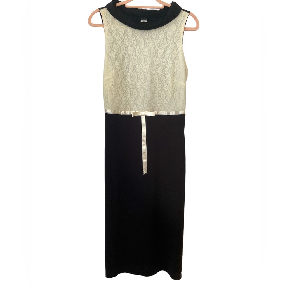 FREDERICKS of HOLLYWOOD Ivory Lace and Black Wiggle Special Occasion Dress Sz 8